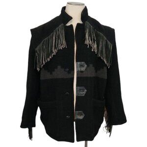 Unique Vintage Robert Comstock Wool & Leather Fringe Western Jacket Size 42
